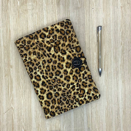 Leopard spot skin refillable A5 fabric notebook cover gift set - incl. book and pen.