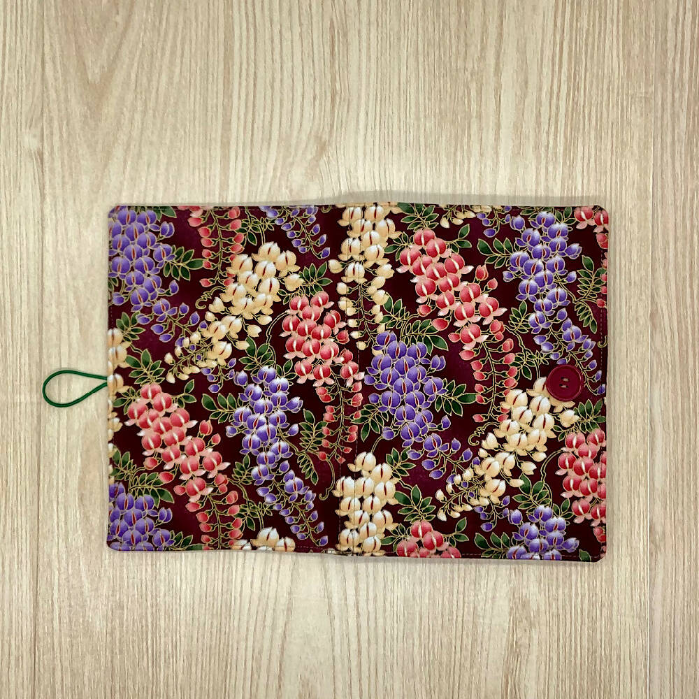 Wisteria Floral refillable A5 fabric notebook cover gift set - Incl. book and pen.