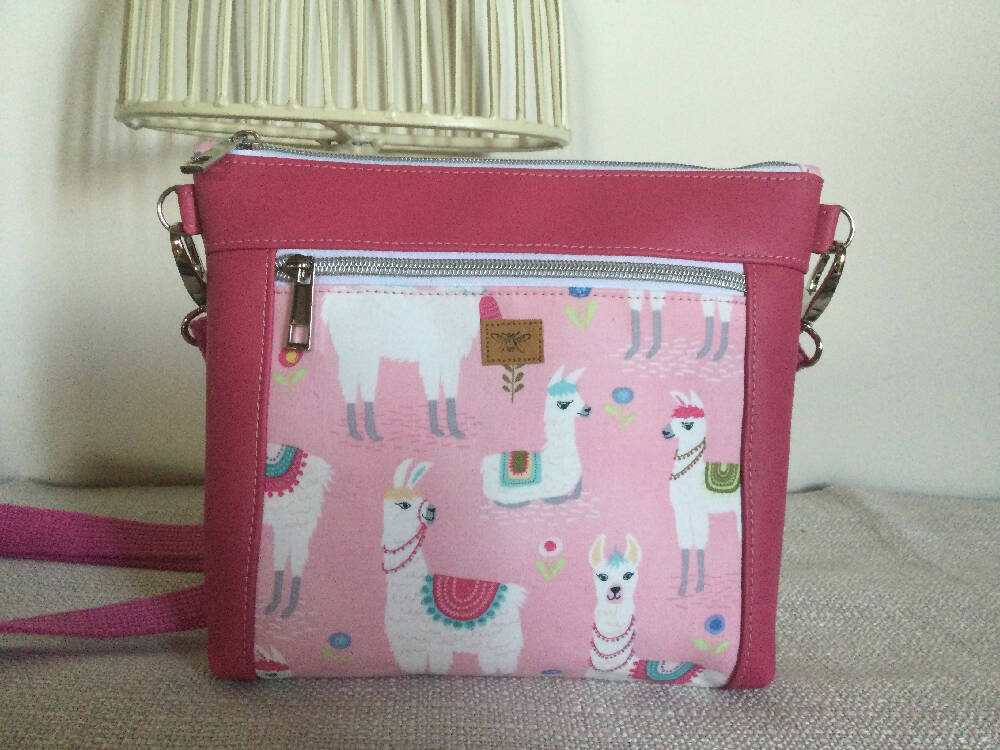 Devlin Crossbody Bag - Llamas on Pink/ Pink Faux Leather