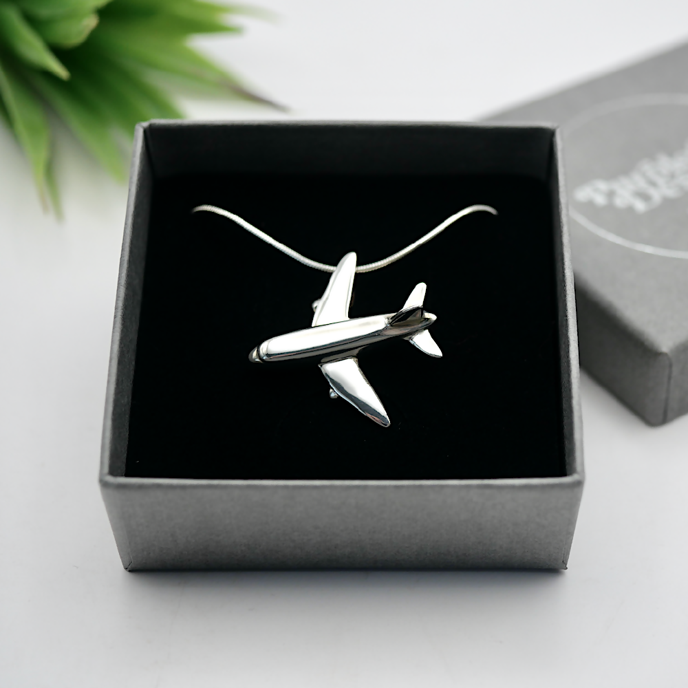 aeroplane pendant silver giftbox sml