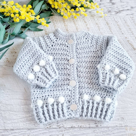 Baby Cardigan | Pale Grey | Newborn | Handmade | Crochet | 0-3 months