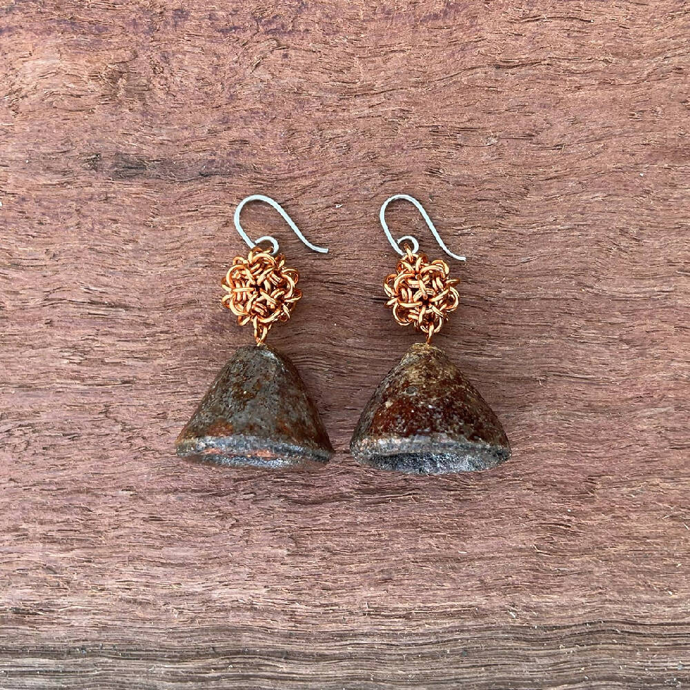 Gumnuts | Natural gumnuts with chainmaille units earrings