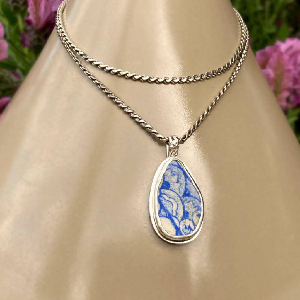 Sterling Silver Scottish Sea Pottery Pendant - Blue Mermaid3