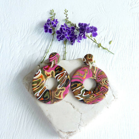 Pink & Bronze Polymer Clay Earrings 