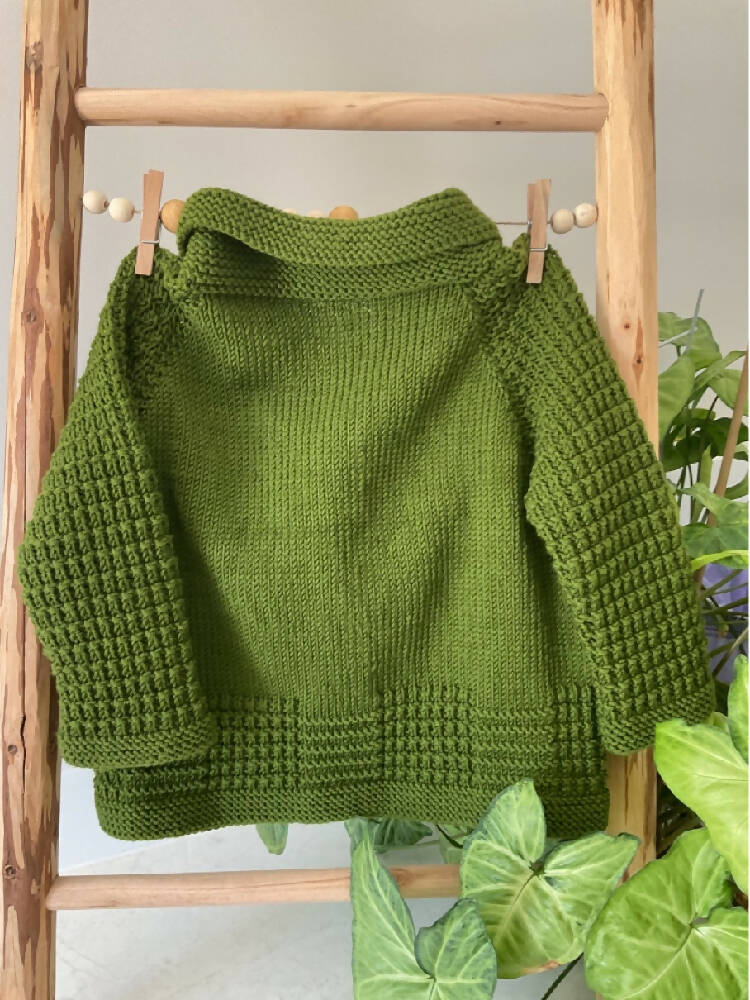 Hand knitted Green Jacket, Size 1-2 years | Winter Knitted Cardigan