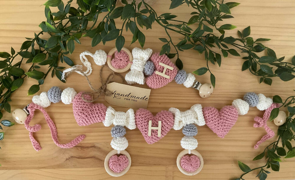Baby Dummy Clip Holder, Stroller Chain Set Crochet Personalised