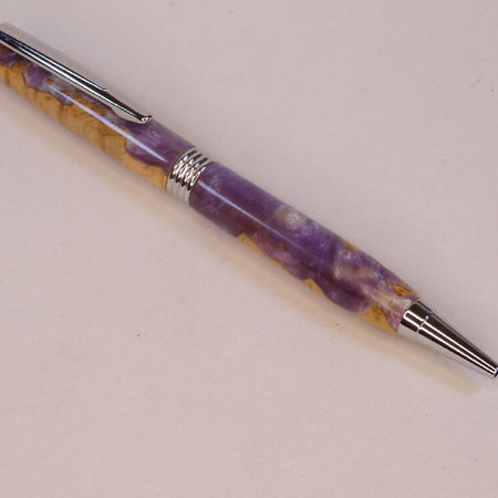 Wood-Resin Purple/White mix Swirl Streamline pen.