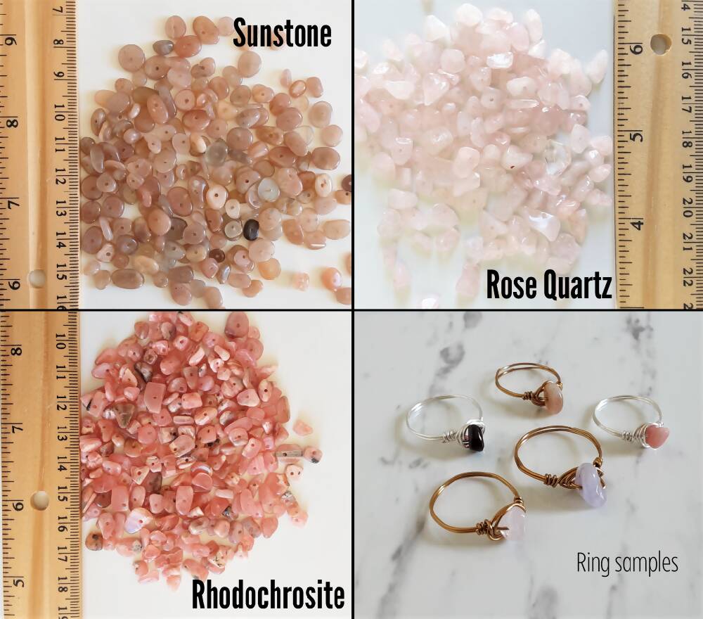 Single Natural gemstone wire wrap ring , Sunstone Rose Quartz Amethyst Garnet Rhodochrosite