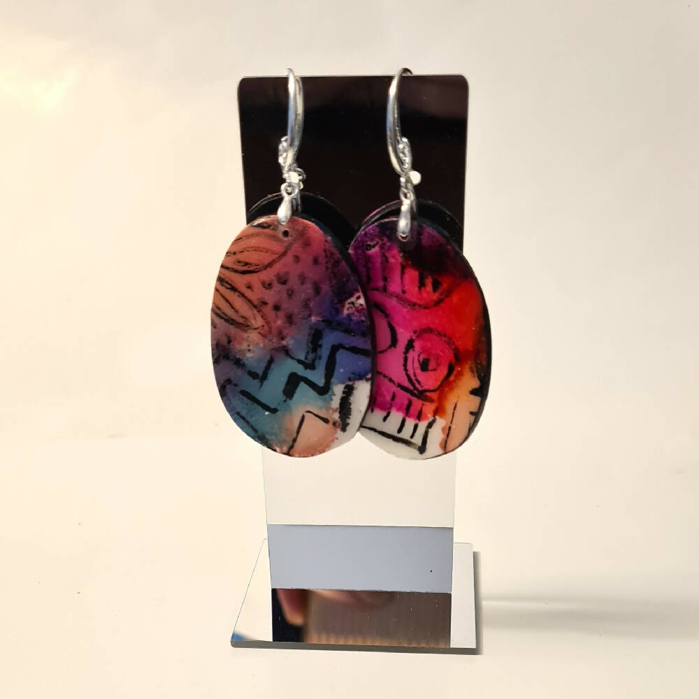 Colourful oval dangle earrings