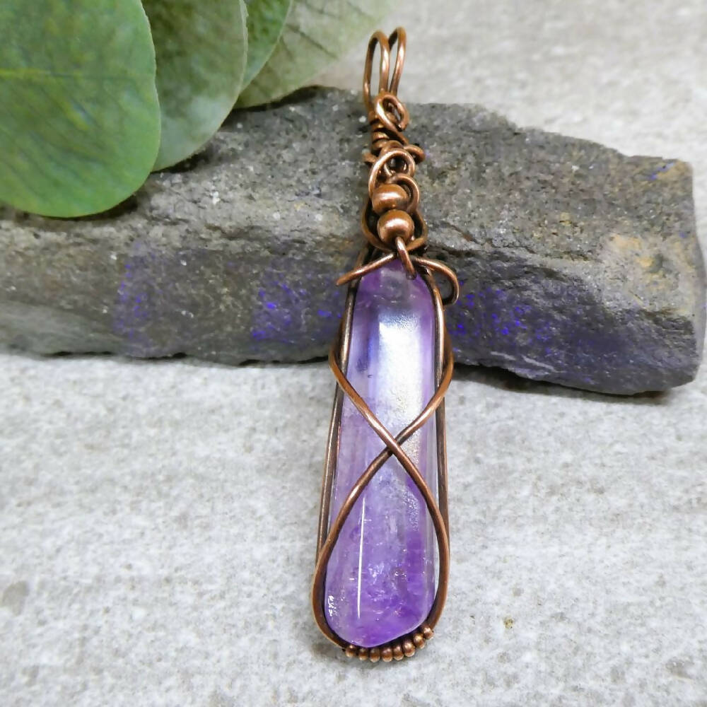 Lilac Aura Quartz pendant copper wire wrapped