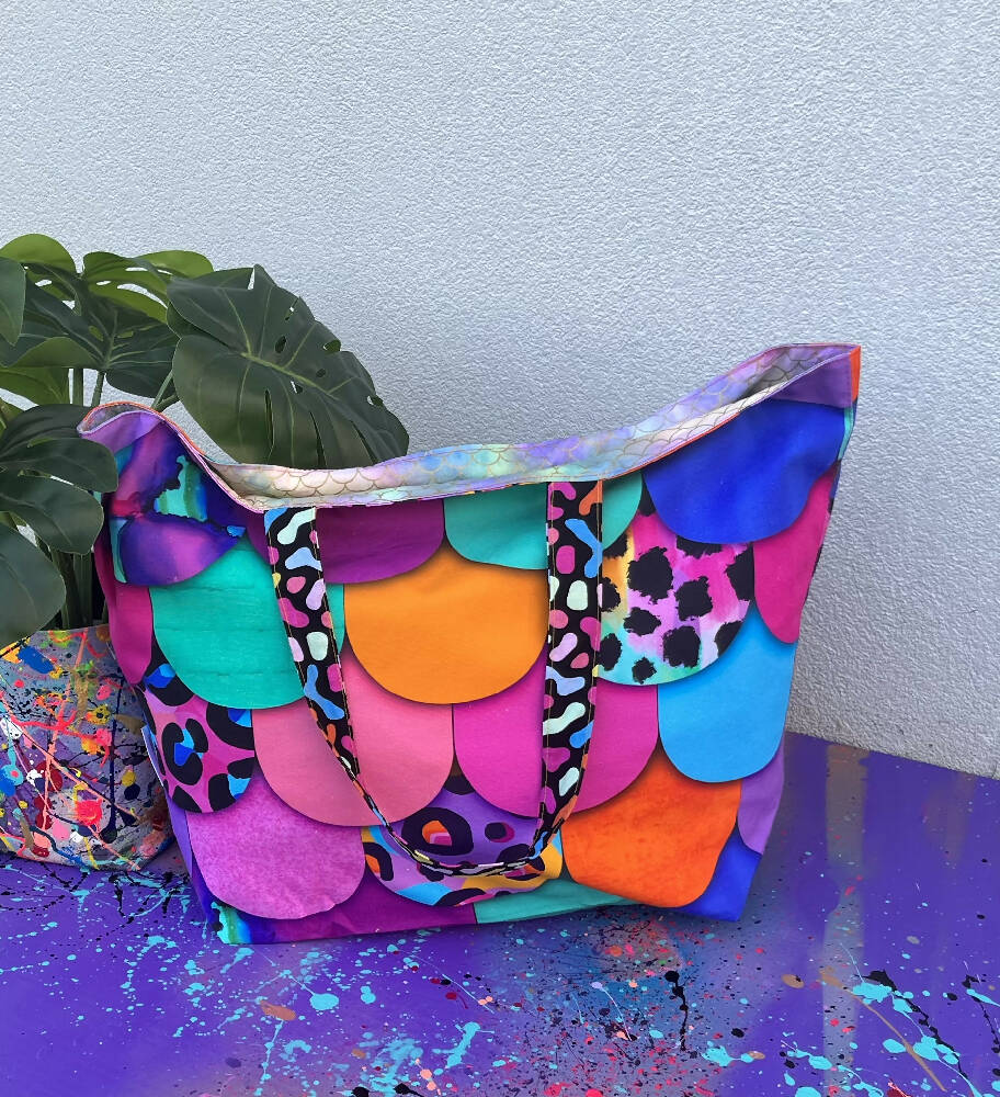 Colourful Mermaid Scales Large Tote Bag