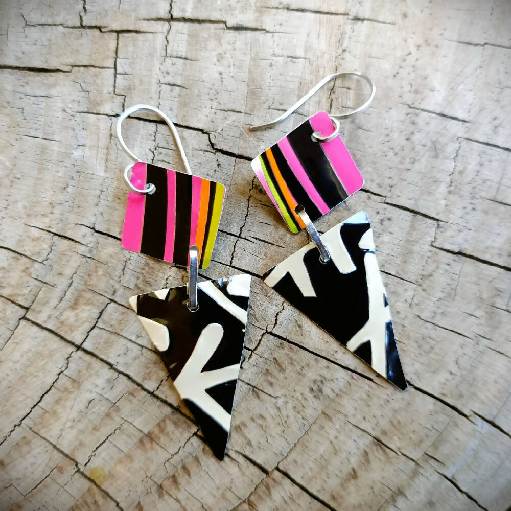 Rockstar Dangle Earrings - upcycled drink cans