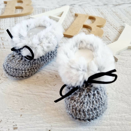 Baby Booties Fluffy Grey Newborn Crochet Knit Shoes Sock