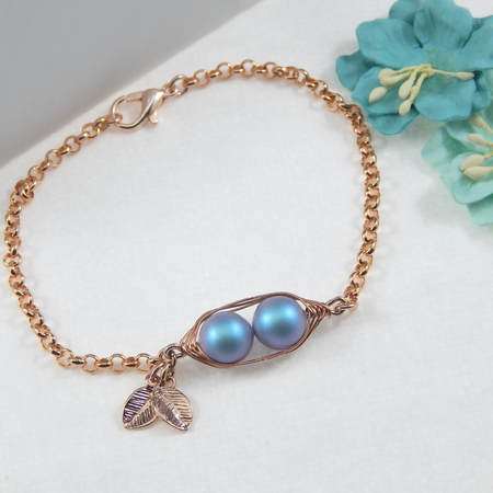Two Peas in a Pod Rose Gold Bracelet with Leaves