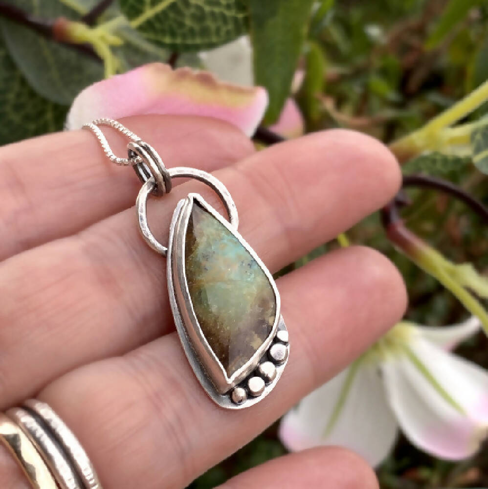 Petrified Wood Teardrop Dots Pendant 2