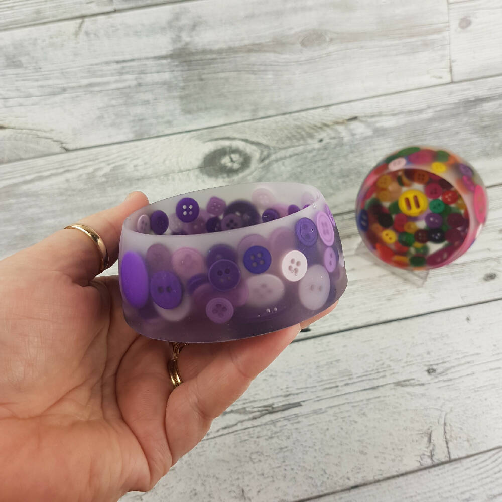 Button Bowl for Trinkets - Resin & Buttons - PURPLE
