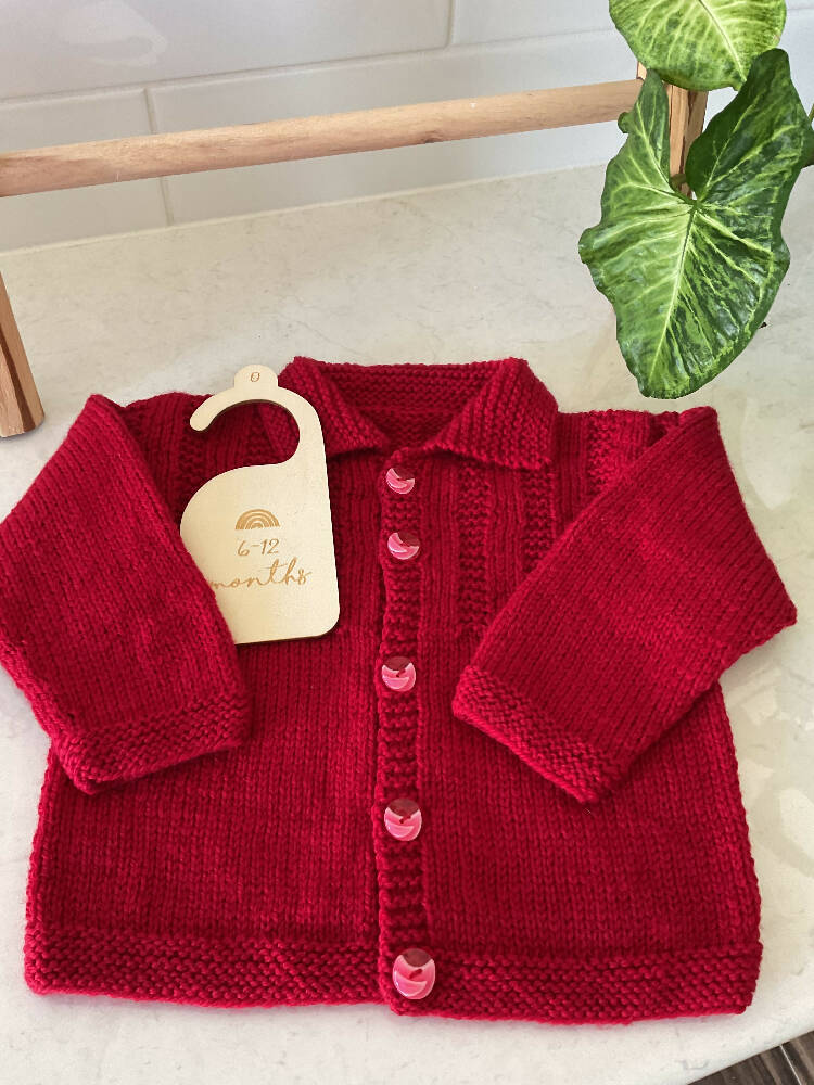 Baby Cardigan in Cherry Red, 6-12months