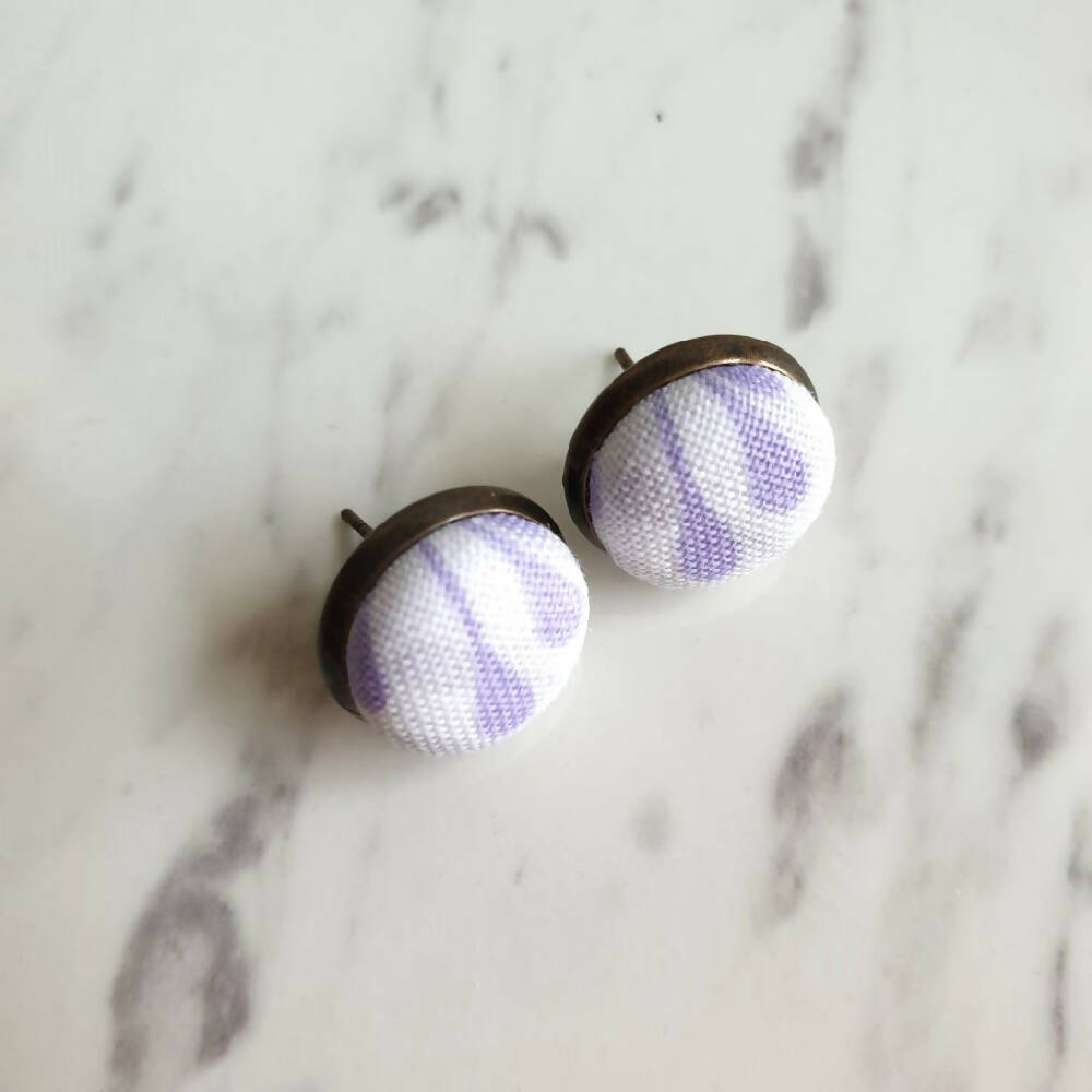 1.4cm Round Cabochon pale purple drop fabric stud earrings No.14