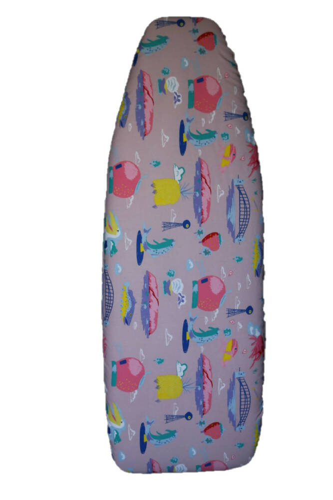 Ironing board cover-Pink Holidays- padded- double sided-fits 126- 131 cm