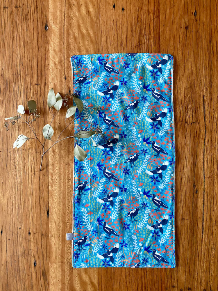 burp cloth Australian magpies green / organic cotton hemp / eco friendly