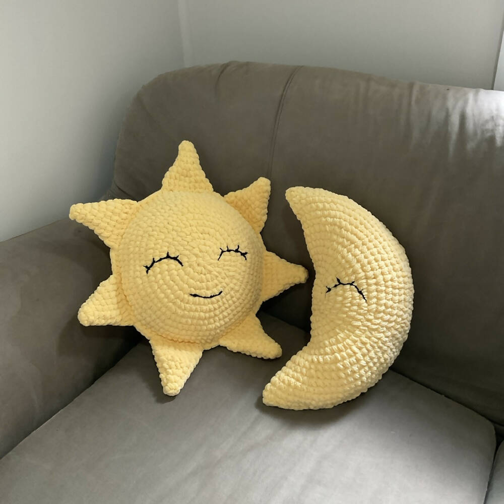 Crochet Plush Nursery Cushion, Smiley Sun, Yellow