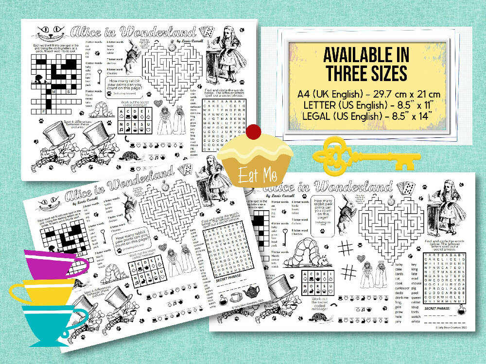 DIGITAL - Alice in Wonderland - Puzzle Activity Sheet - PDF Printable Download