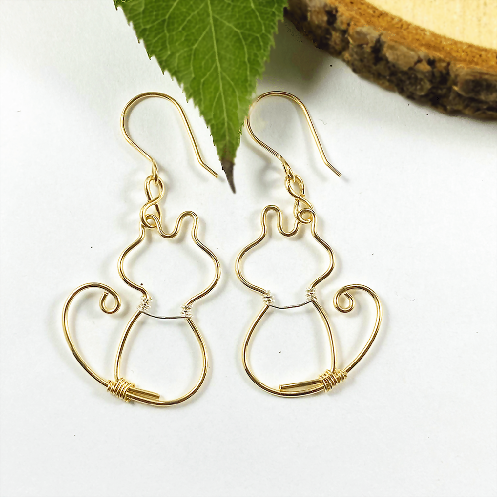 14K Gold Filled Kitten Dangle Earrings