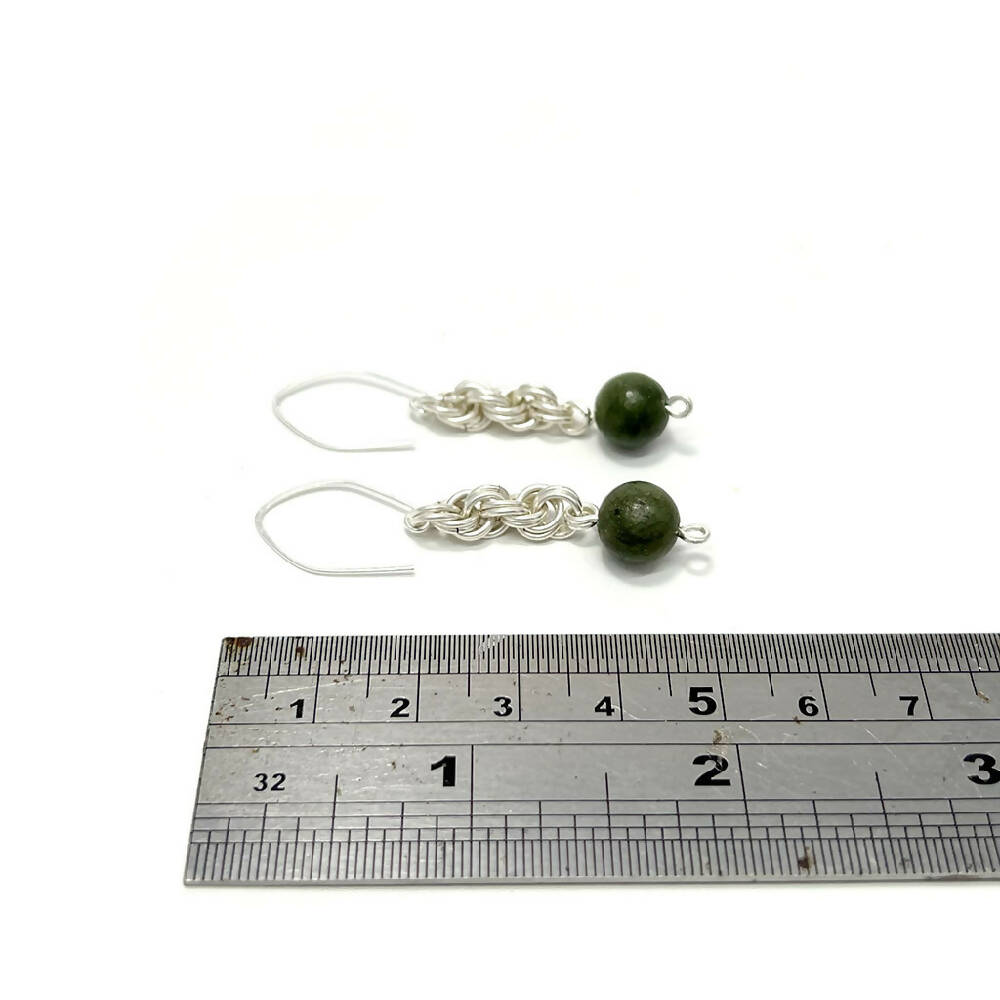 Silver filled spiral + jade earrings size