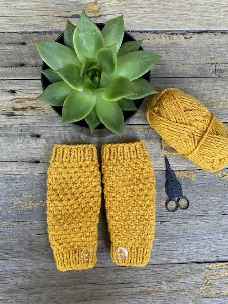 Staceysknitwits Hand Knitted Mustard Alpaca Handwarmers 001