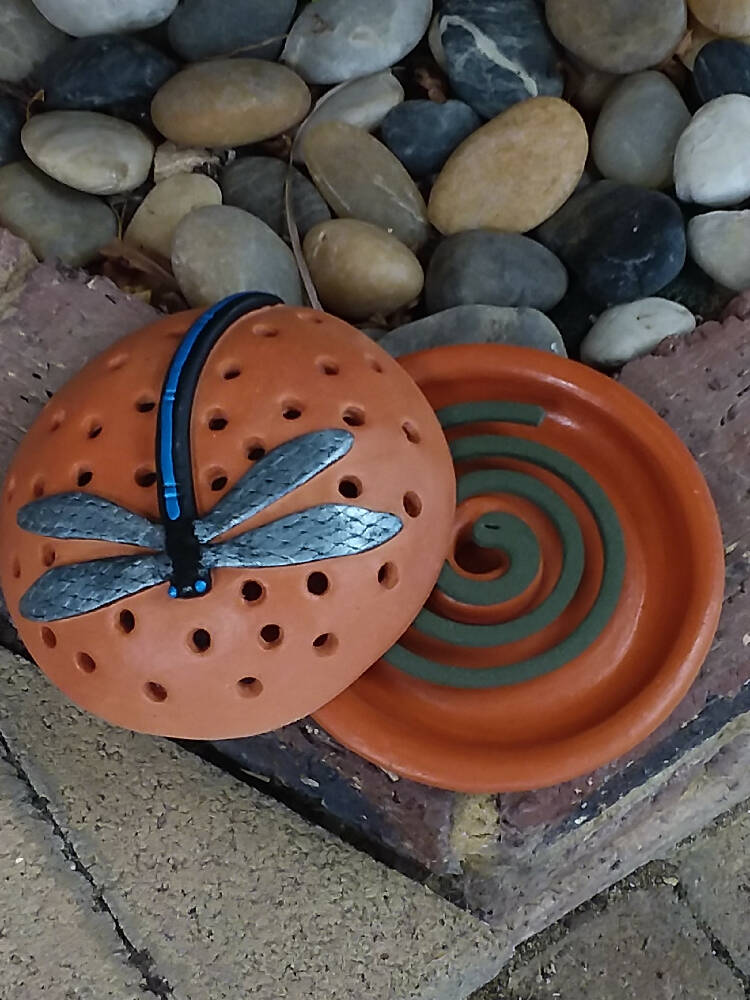Mosquito Coil Holder with built in stand, Dragonfly Design