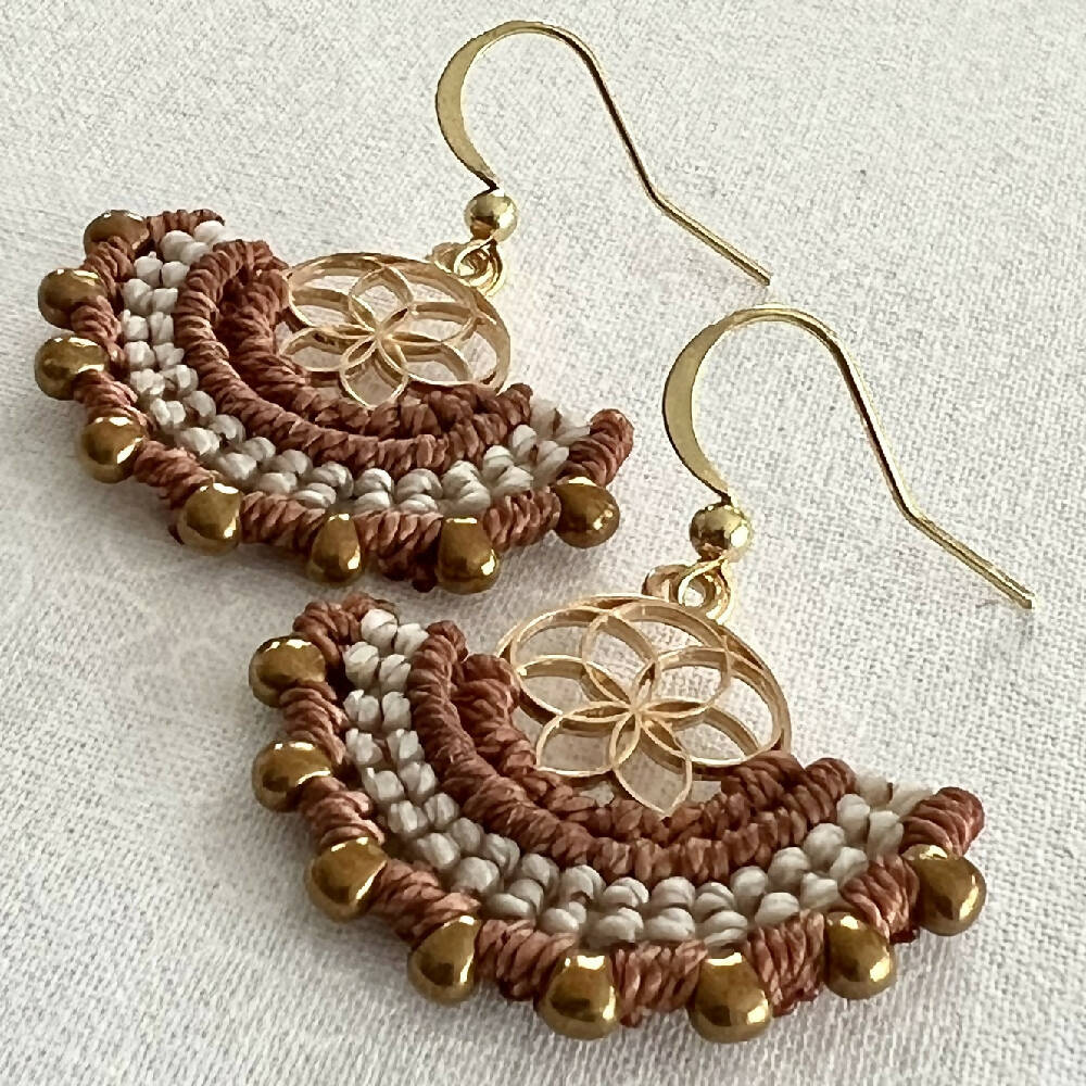 SOLD OUT - Brown Luxury Micro Macrame Earrings + 14k gold plated hooks + Free microfiber pouch