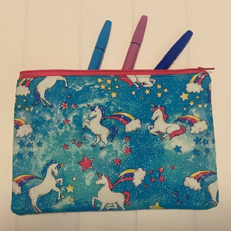 Blue sparkly unicorns pencil case