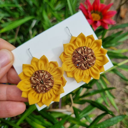 Sunflower Earrings - Unique Jewellery - Fabric Earrings