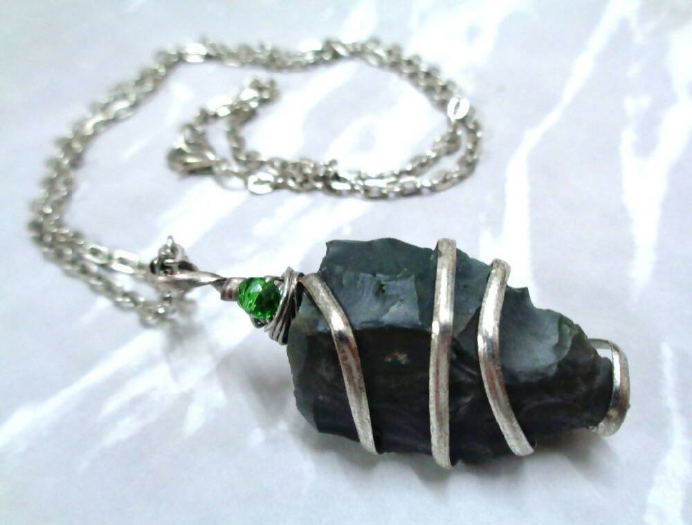 Wire Wrapped Bloodstone Necklace - Gemstone Pendant