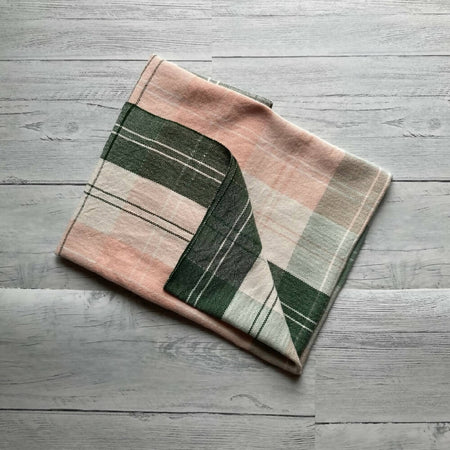 Baby Blanket - Handwoven - Easy care cotton - Green/Pink check
