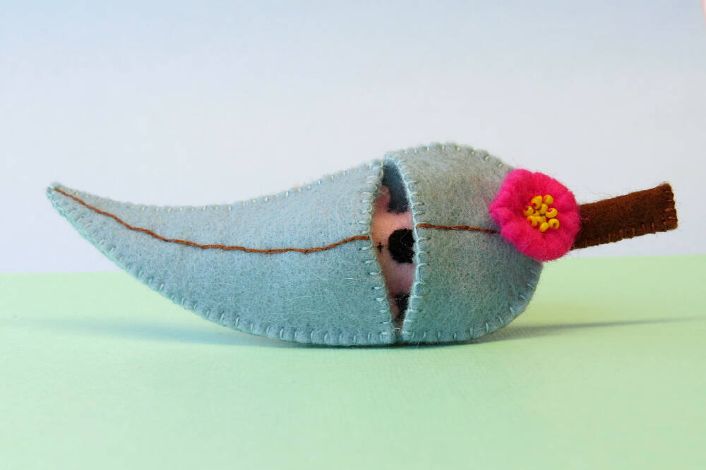 Miniature Felt Koala - Gum Leaf Bed - Australian Animal