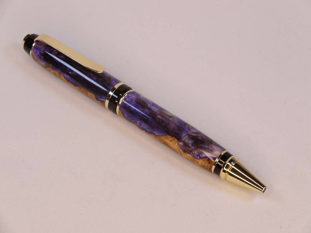 Wood_Resin Purple/White Swirl Cigar pen