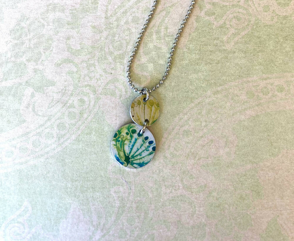 Printed anodised aluminium green floral pendant