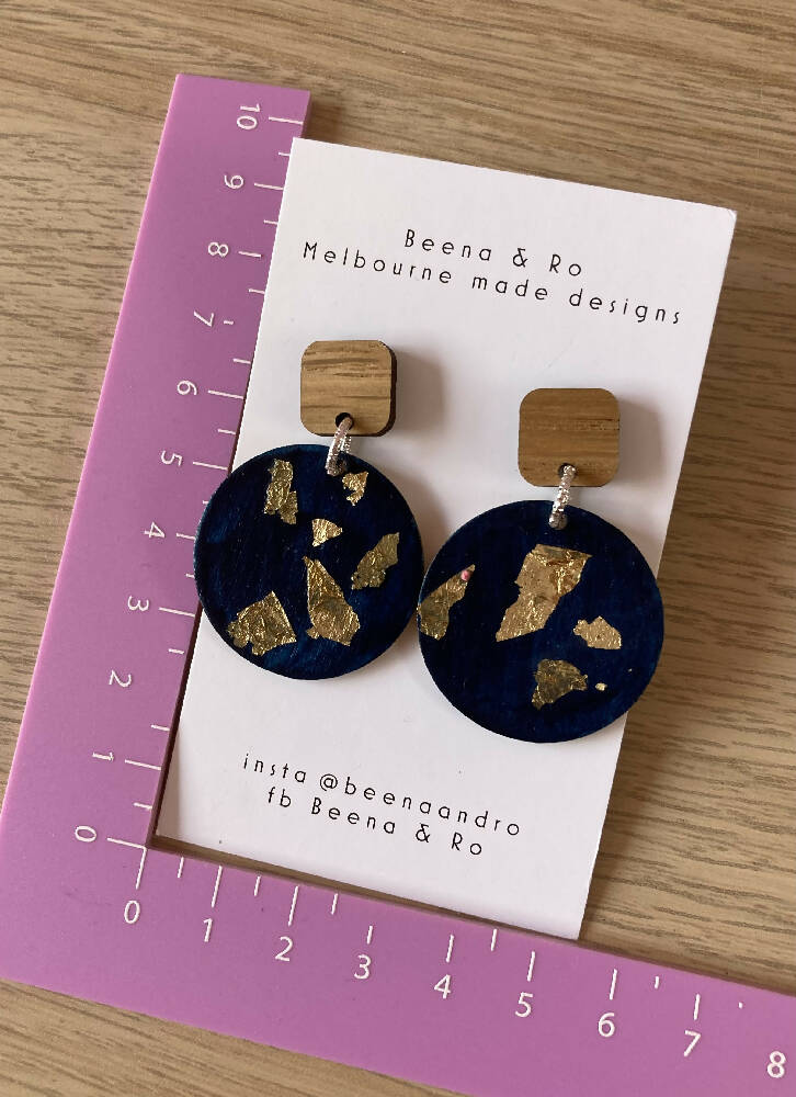 Midnight blue / gold fleck statement earrings