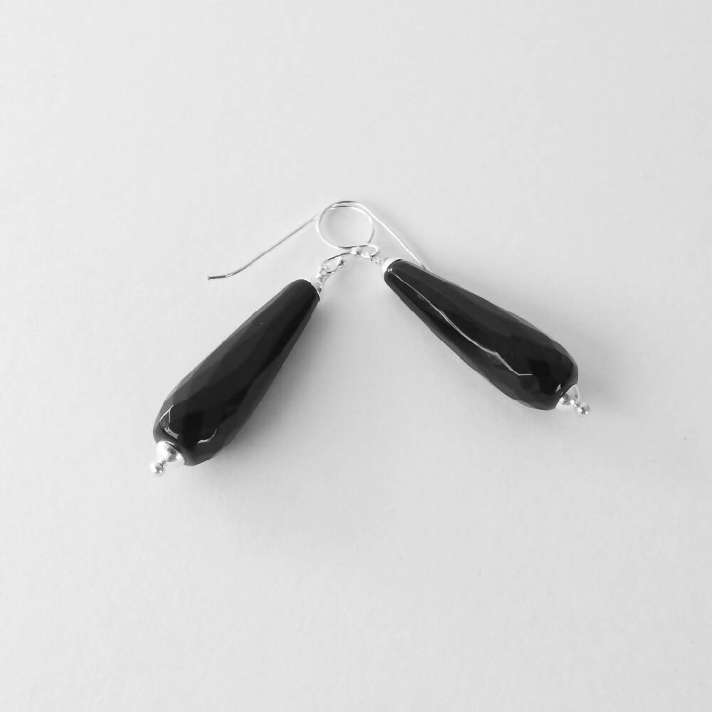 Sterling Silver and Black Onyx Teardrop Earrings