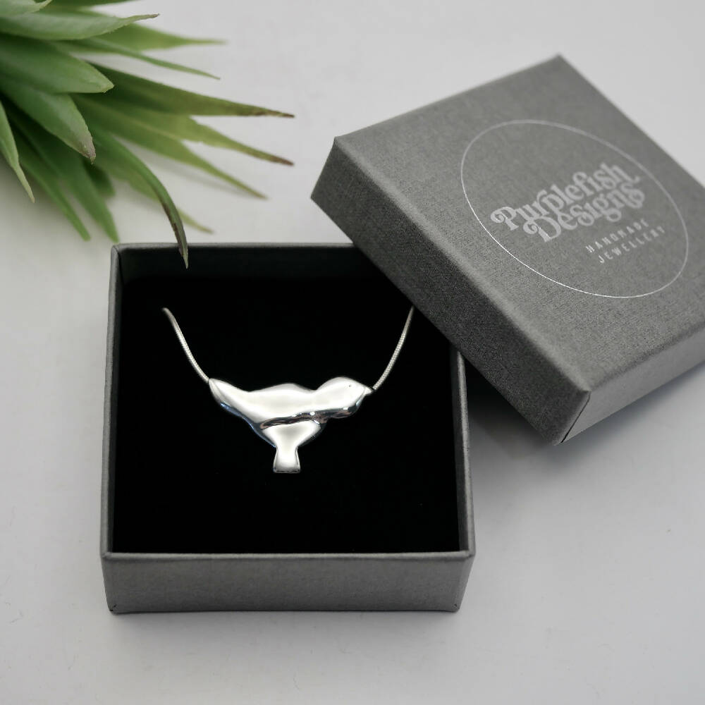 Lil Birdy - Handmade Sterling Silver Bird Pendant with Snake Chain