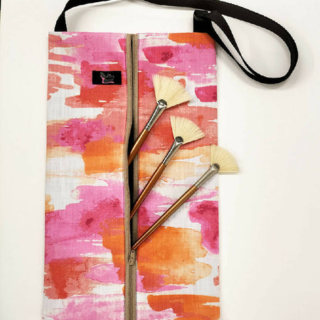 Artist brush holder waterproof bag with adjustable strap. Toiletry bag