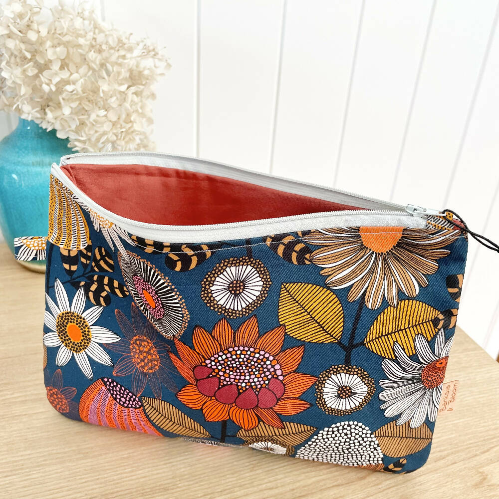 Large Zipper Pouch- Autumn Banksia Garden