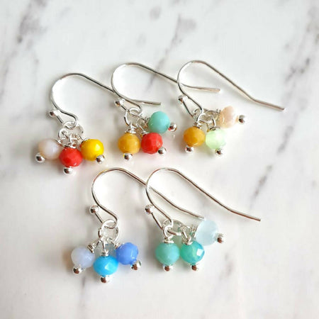 Small 3 mixed colour Cut glass bead drop earrings / Boho Beach style