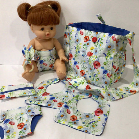 Nappy Bag and accessories for Baby Doll - cornflower and poppy #1