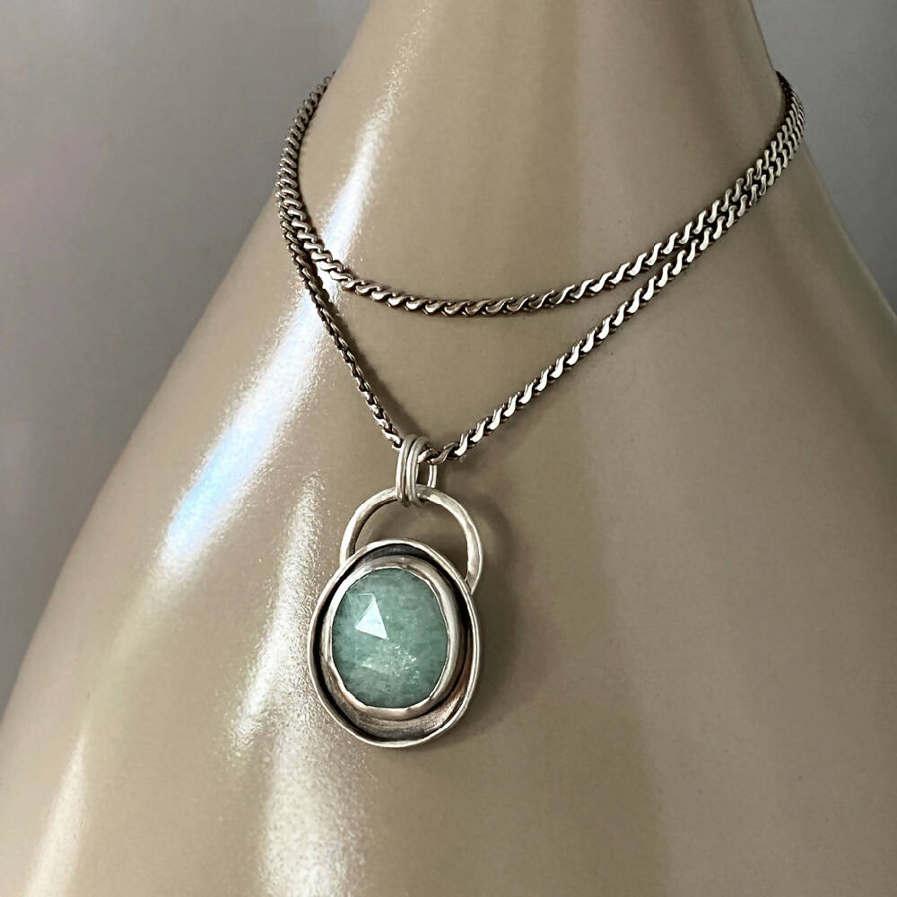 Pendant Sterling Silver Amazonite Bezel Set Egg Shape L