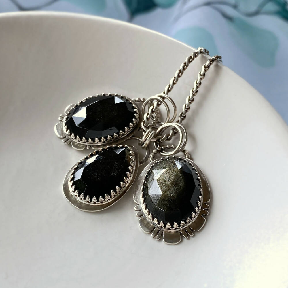 Sterling Silver and Golden Sheen Obsidian Oval Pendant