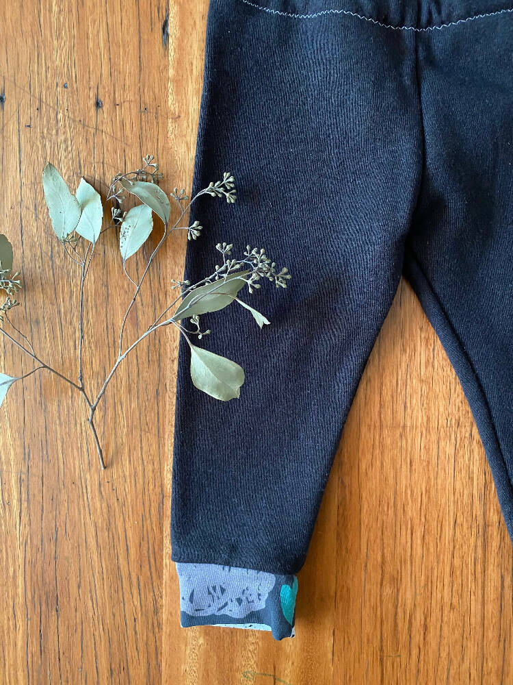 Winter pants - black / organic cotton hemp fleecy pants / 1 - 3 years