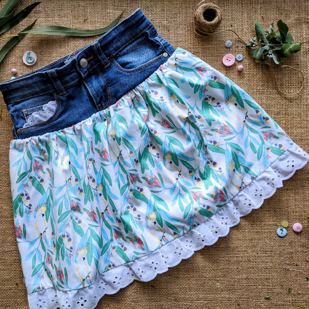 Girls skirt size 5-6 Upcycled Denim Gum & Cockatoo