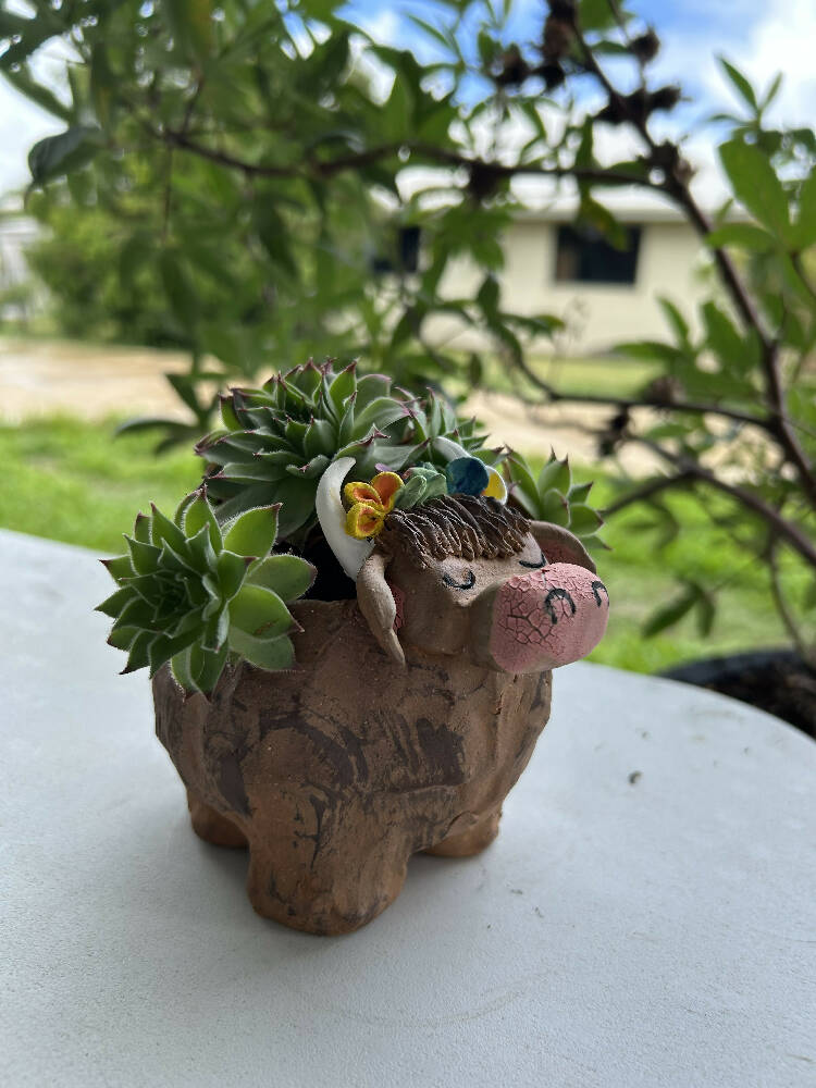 Brown Cow Planter With Flower Crown 3